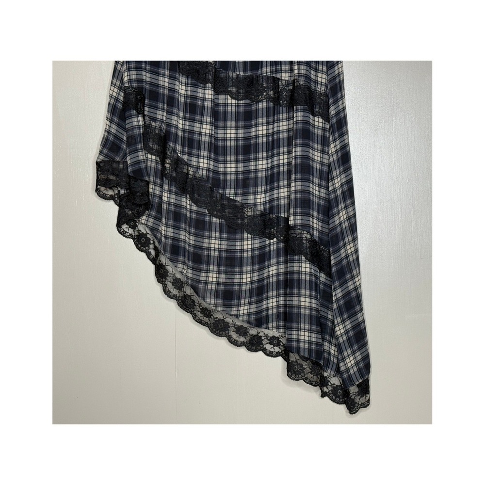 Plaid Lace Asymmetrical Maxi Skirt Y2K Grunge Fairycore Large Wild Fable - Picture 4 of 9
